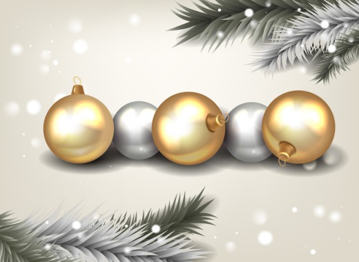 金色银色圣诞吊球矢量素材16设计网