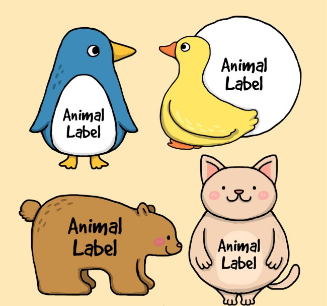 4款彩绘动物标签矢量素材16图库网精选