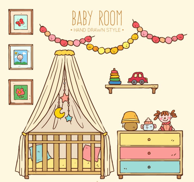 彩绘温馨婴儿房设计矢量素材普贤居素材网精选