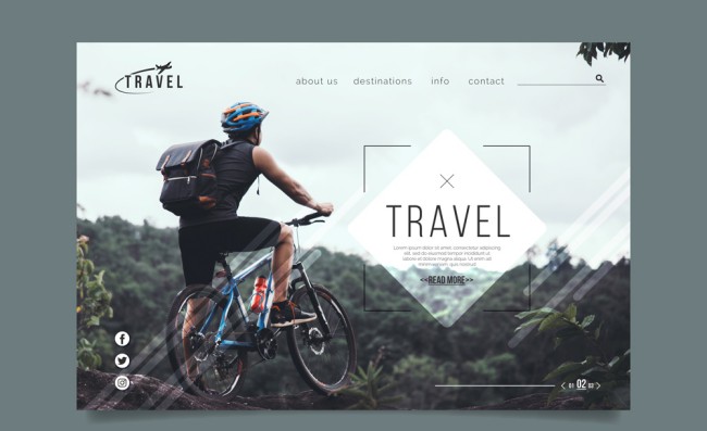 创意骑单车男子旅行网站登陆页矢量图素材天下精选