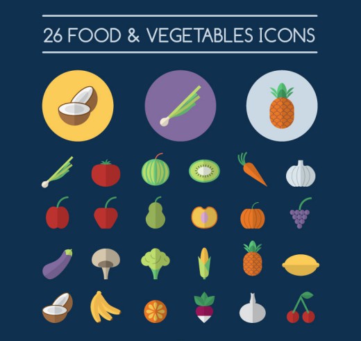 26款水果与蔬菜图标矢量图16素材网精选
