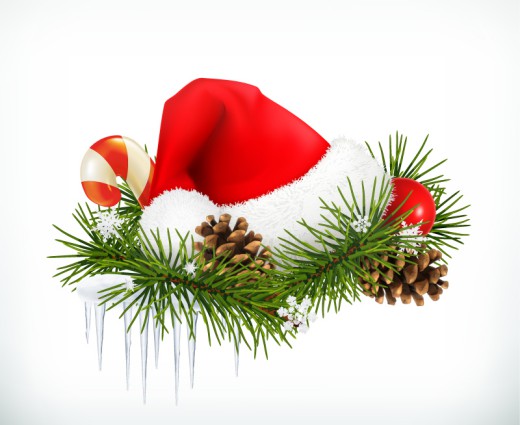 松枝上的红色圣诞帽矢量素材普贤居