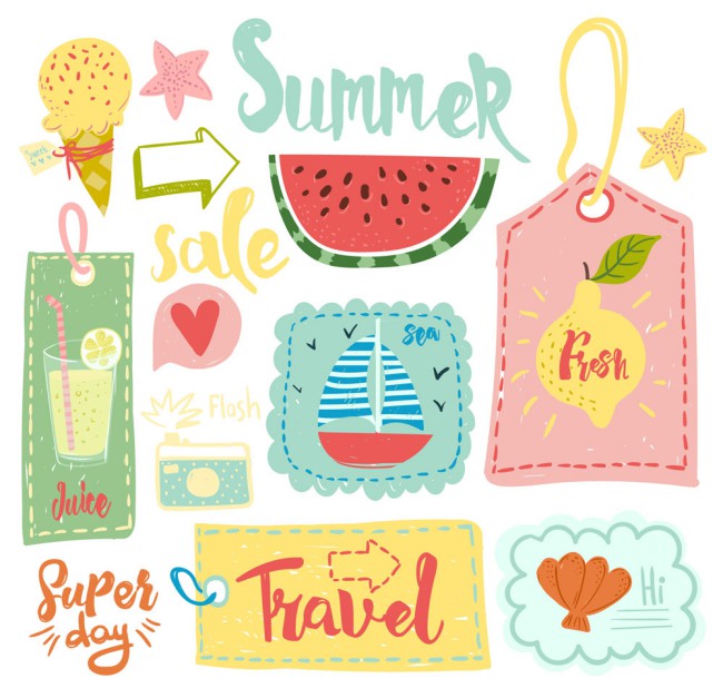 10款彩绘夏季吊牌和食物矢量素材普贤居素材网精选