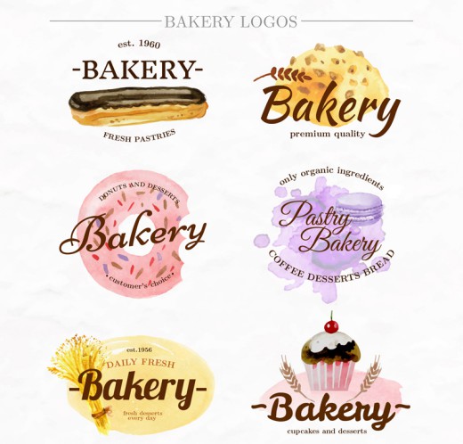 6款水彩绘面包店标志矢量素材16图库网精选