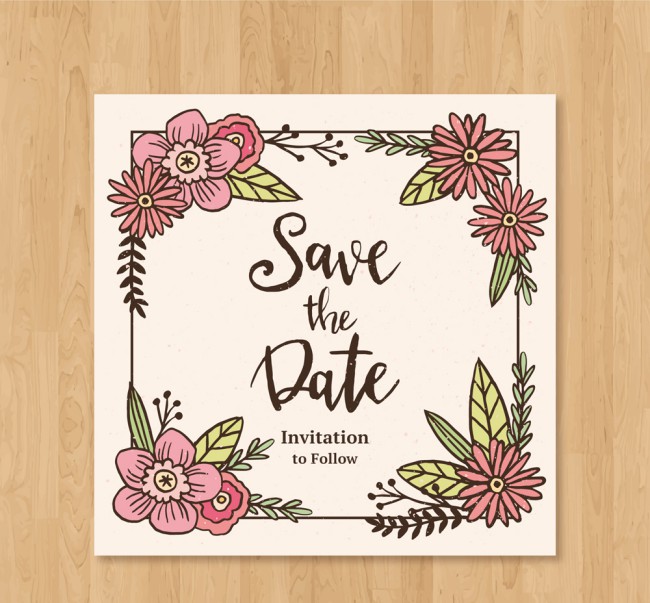 可爱花卉婚礼邀请卡设计矢量素材16素材网精选