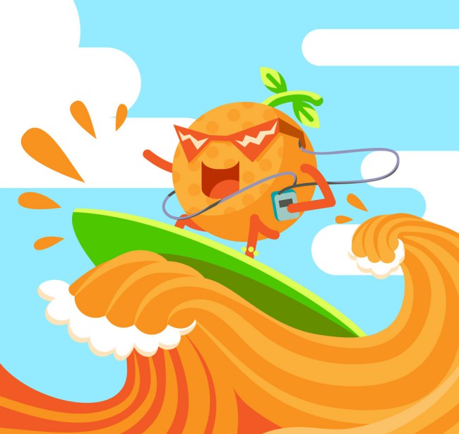 创意橙汁上冲浪的橙子矢量图普贤居素材网精选
