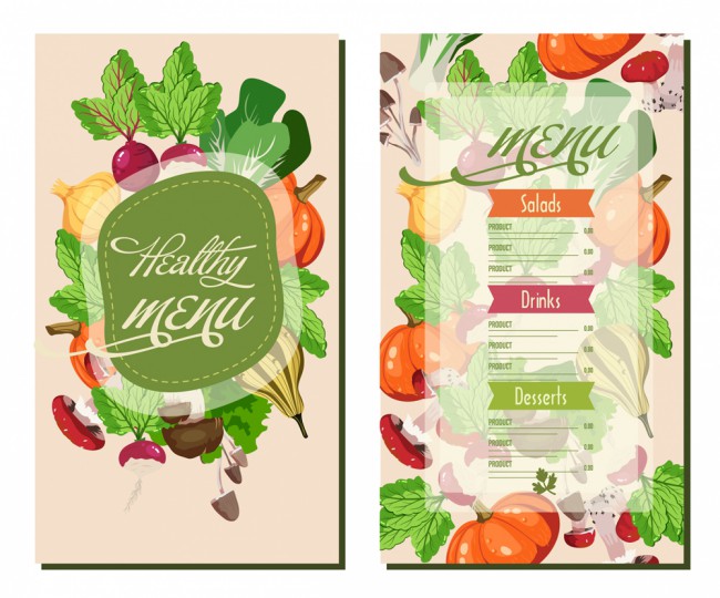 彩色蔬菜健康菜单正反面矢量素材16素材网精选