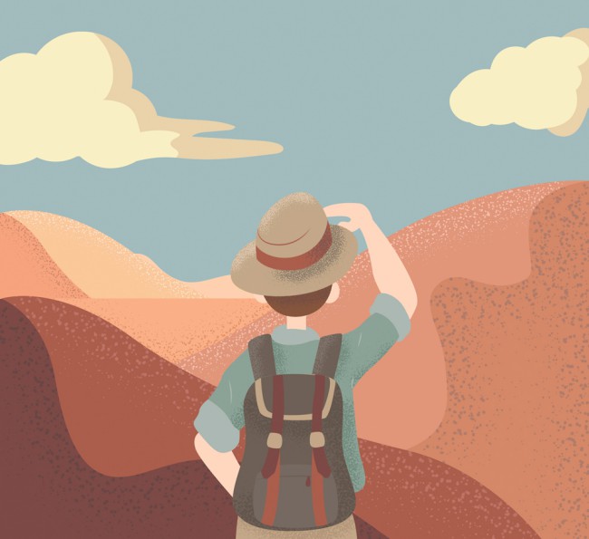 创意沙漠眺望的男子背影矢量素材16设计网精选