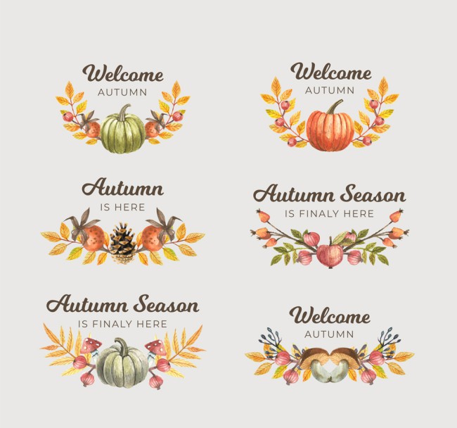 6款彩绘秋季标签矢量素材16素材网精选