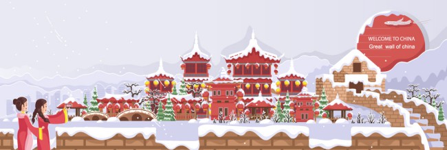 创意雪中长城风景矢量素材16图库网