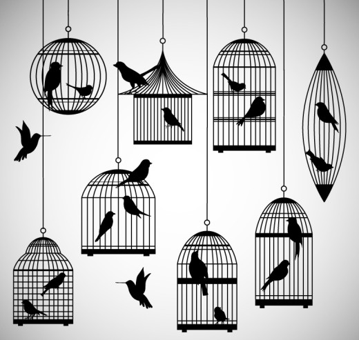 8款鸟笼与鸟剪影矢量素材16素材网