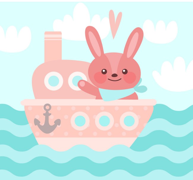 卡通坐船的兔子矢量素材16图库网精选
