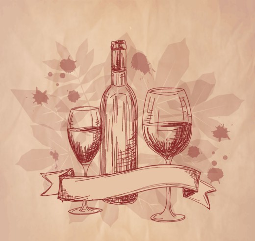 手绘葡萄酒与酒杯矢量素材16设计网精选