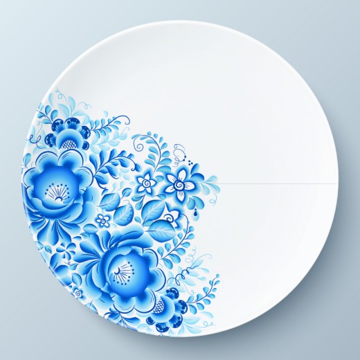 蓝花装饰白瓷盘矢量素材素材中国网