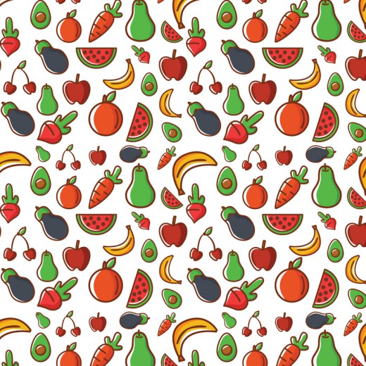 彩色蔬菜水果无缝背景矢量素材16图库网精选