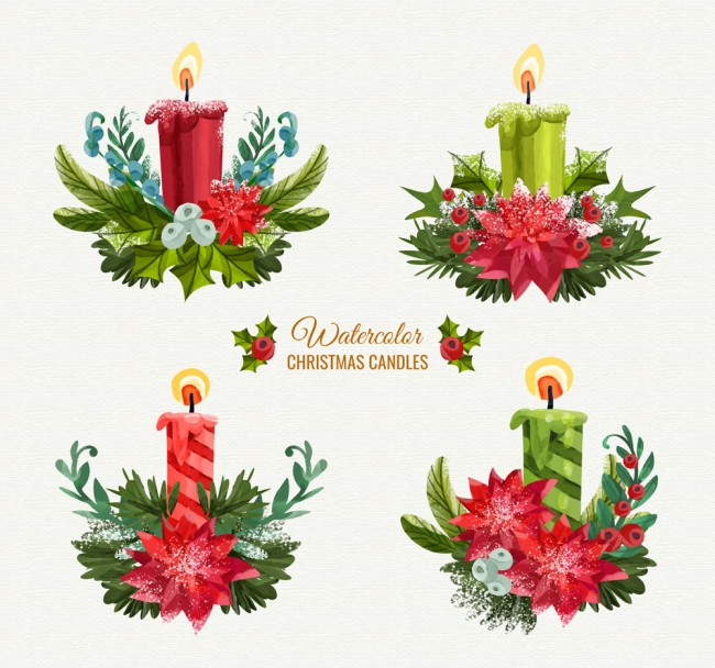 4款彩绘圣诞节蜡烛矢量素材普贤居素材网精选
