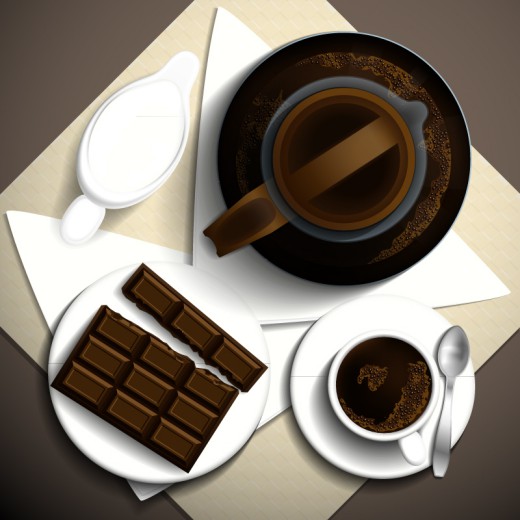 美味咖啡和巧克力俯视图矢量素材普贤居素材网精选