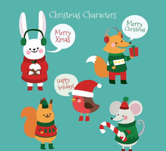 5款卡通圣诞动物矢量素材16图库网精选