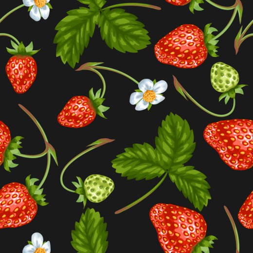 带花的草莓无缝背景矢量素材16设计网精选