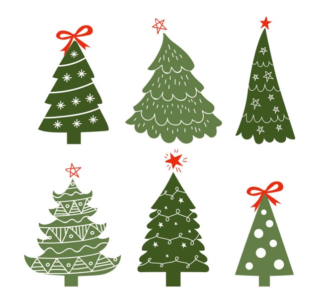 6款绿色圣诞节装饰松树矢量图普贤