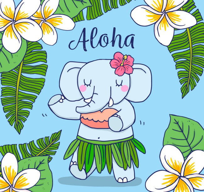 彩绘夏威夷跳舞的大象矢量素材普贤居素材网精选