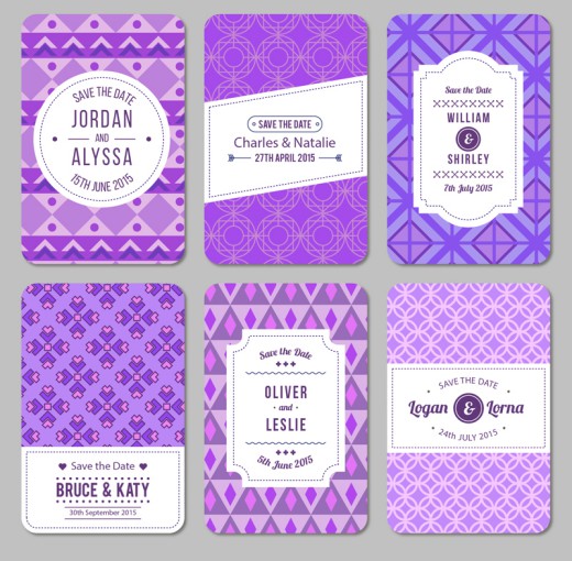 6款紫色欧式婚礼卡片矢量图普贤居素材网精选