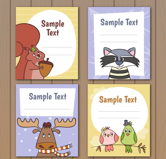 4款可爱动物留言卡片矢量素材16素材网精选
