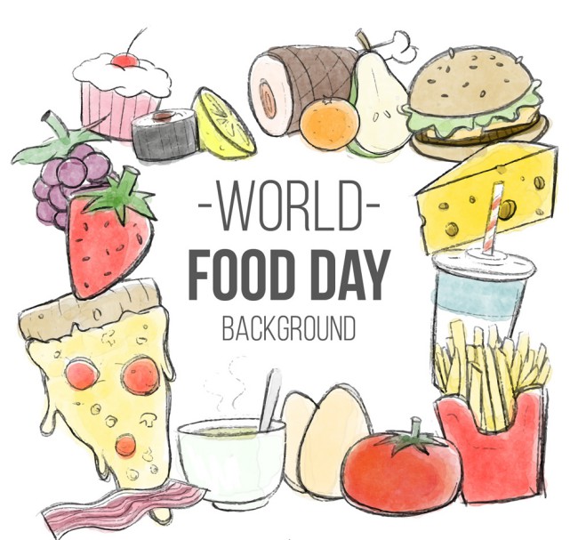 彩绘世界粮食日食物插画矢量素材素