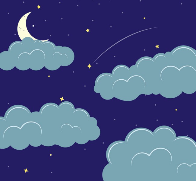 创意夜晚云朵中的月亮风景矢量图普贤居素材网精选
