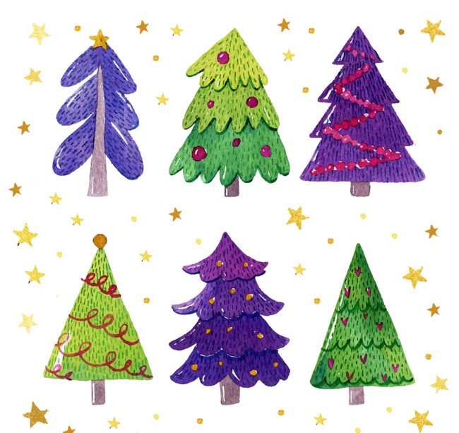 6款手绘彩色圣诞树矢量图16素材网精选