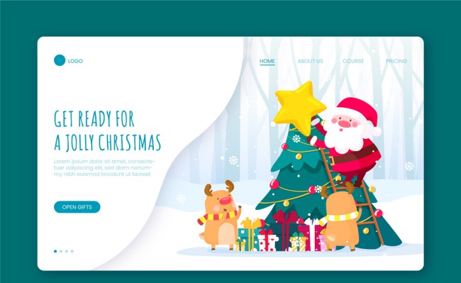 可爱装饰圣诞树的圣诞老人网站登陆页矢量图素材中国网精选