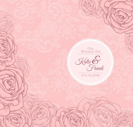 粉色手绘玫瑰婚礼请柬矢量图16设计网精选