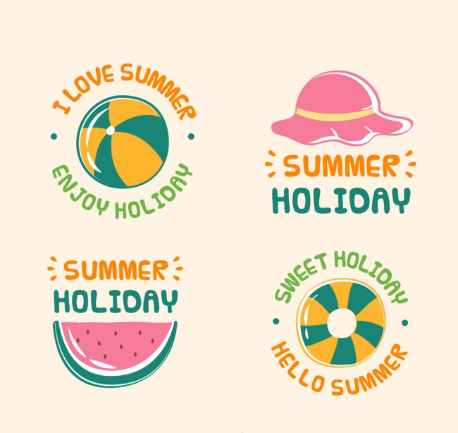 4款手绘夏日假期标签设计矢量素材16图库网精选