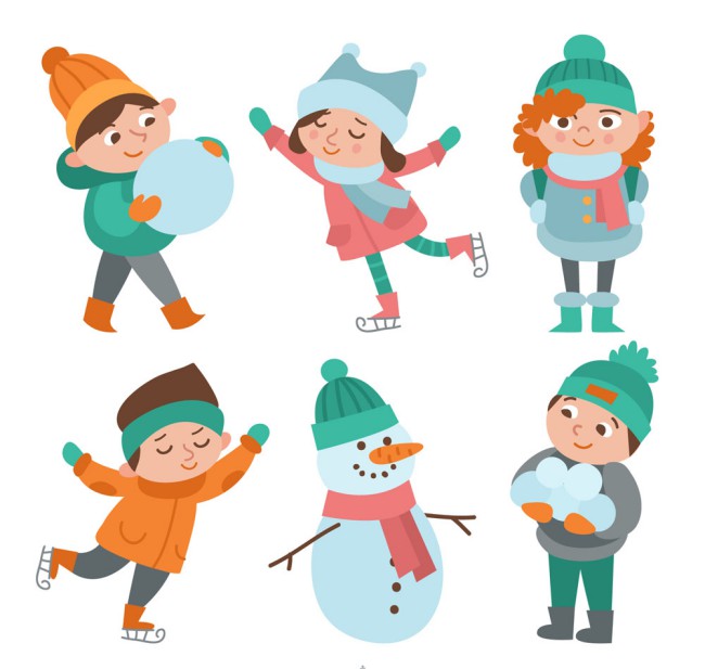 5款冬季玩耍的儿童和雪人矢量素材普贤居素材网精选