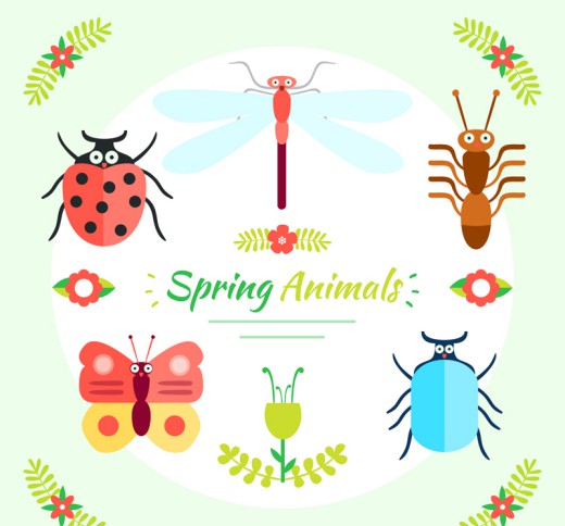 5种卡通春季昆虫矢量素材16图库网精选