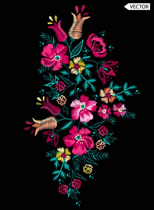彩色刺绣花卉矢量素材16图库网精选