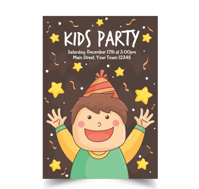 可爱男孩儿童派对邀请卡矢量图素材中国网精选
