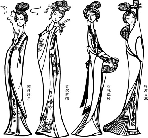 手绘古代四大美女矢量素材素材中国