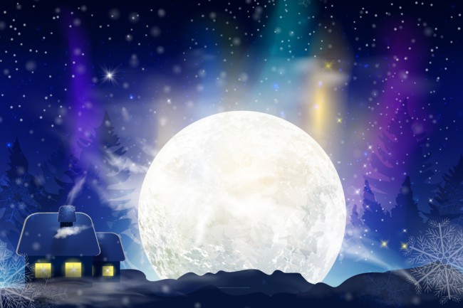 卡通冬季夜晚月亮风景矢量图普贤居素材网精选