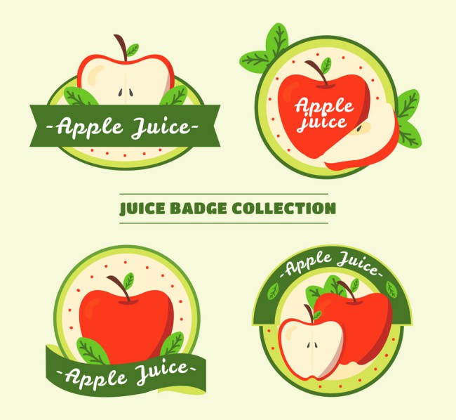 4款创意苹果汁徽章矢量图素材中国网精选
