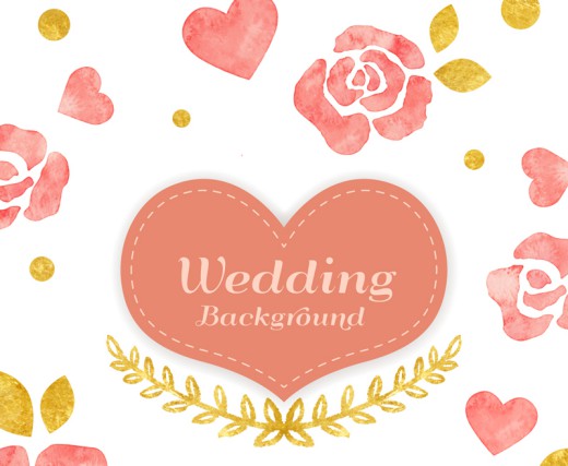粉色玫瑰和爱心婚礼贺卡矢量图素材