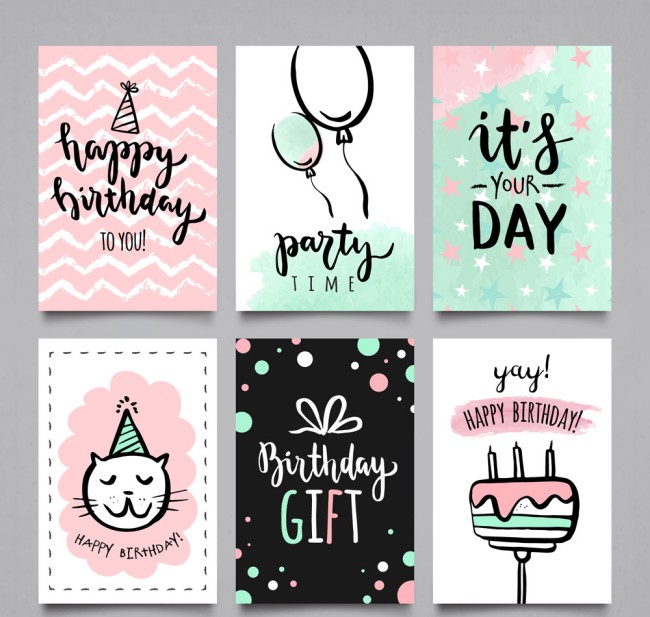 6款手绘生日快乐卡片矢量素材16设计网精选