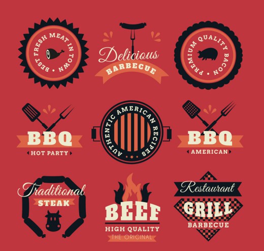 9款创意烧烤BBQ标签矢量素材16设计网精选