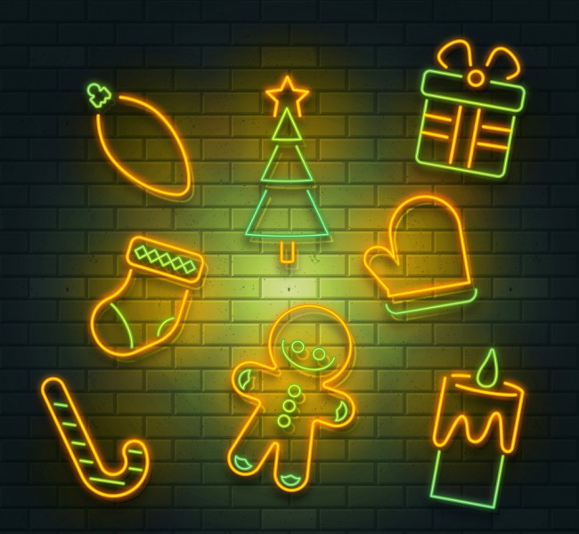 8款可爱橙绿拼色圣诞霓虹灯矢量图素材中国网精选