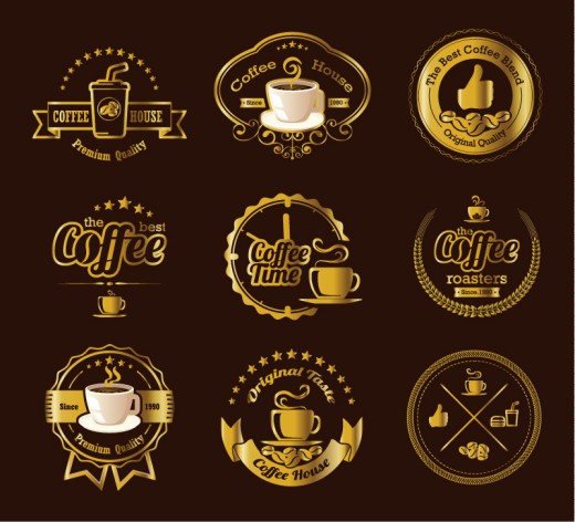 9款金色咖啡标签矢量素材16设计网精选