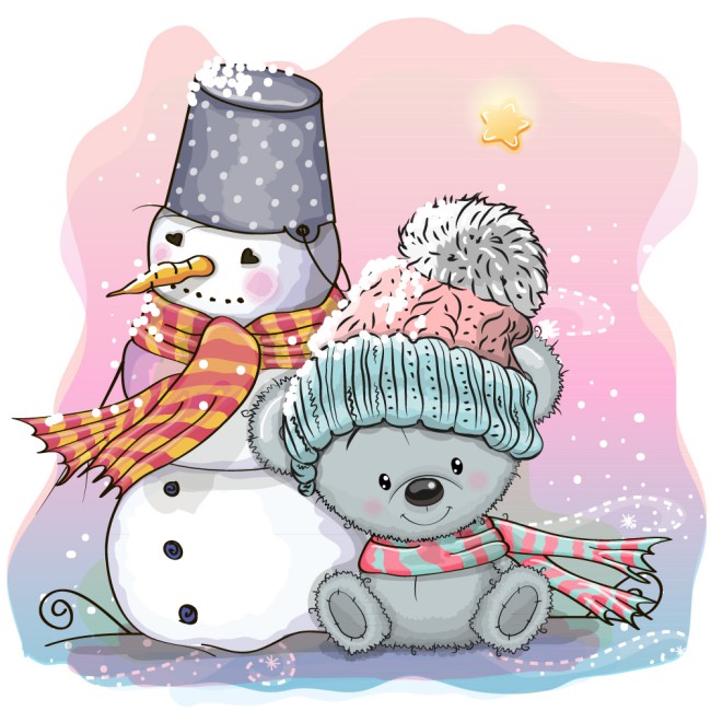 卡通冬季雪人和熊矢量素材16素材网精选