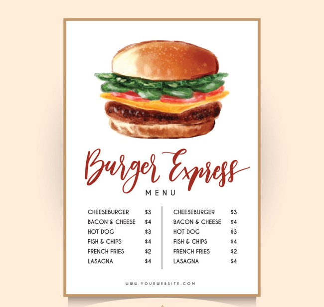 彩色汉堡包单页菜单设计矢量素材素