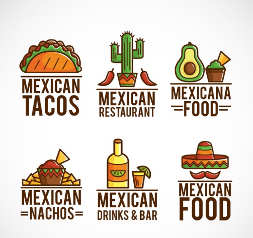 6款彩色墨西哥食物标志矢量图16图库网精选