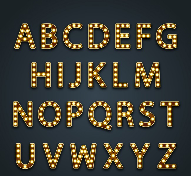26个金色霓虹灯字母矢量素材16图库网精选