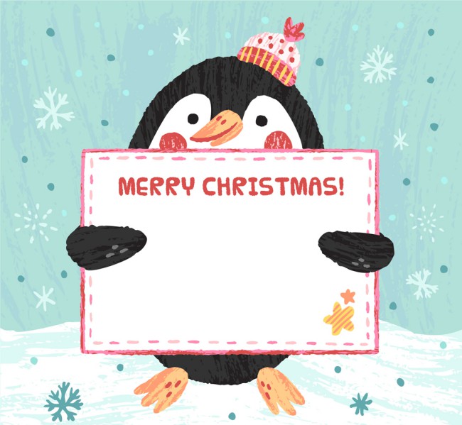 可爱怀抱纸板的企鹅矢量素材16素材网精选